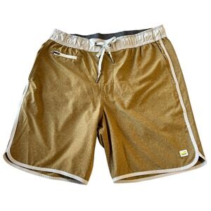 Vuori Men's M Brown Leopard Print Athletic Swim Trunks Shorts Lined Pockets Zip‎